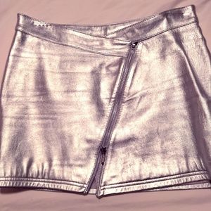 Silver leather mini skirt